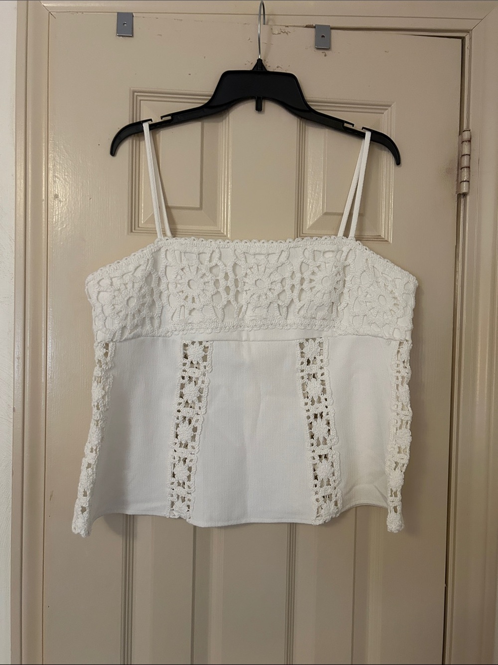 Anthropologie White Crochet-Panel Camisole Tank